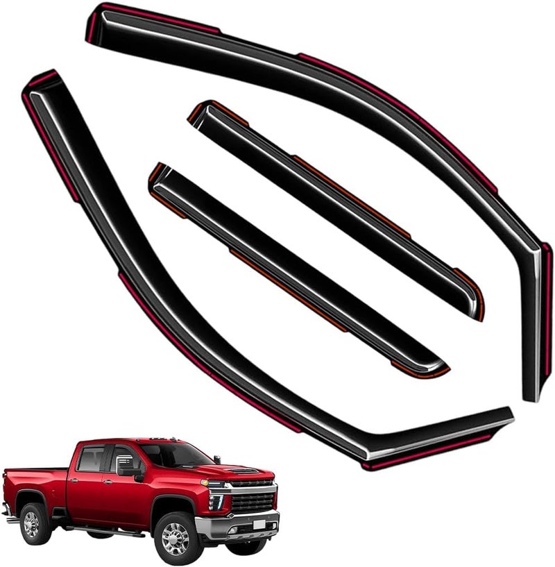 LONGKEES in-Channel Window Visors Rain Guards FIT Chevy Silverado/GMC Sierra 2500HD/3500HD 2020-2025 Crew Cab (2020-2025) – 4-Piece in-Channel Dark-Smoke Polycarbonate Vent Deflectors - Image 1